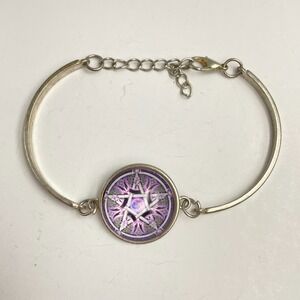 Vintage 90s Pentagram Star Bracelet Purple Glass Silver Tone Bangle Mystical